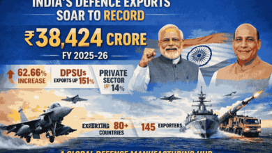 Photo of Defence Exports Hit Record ₹38,424 Crore in FY 2025–26, Surge 62.66% YoY
